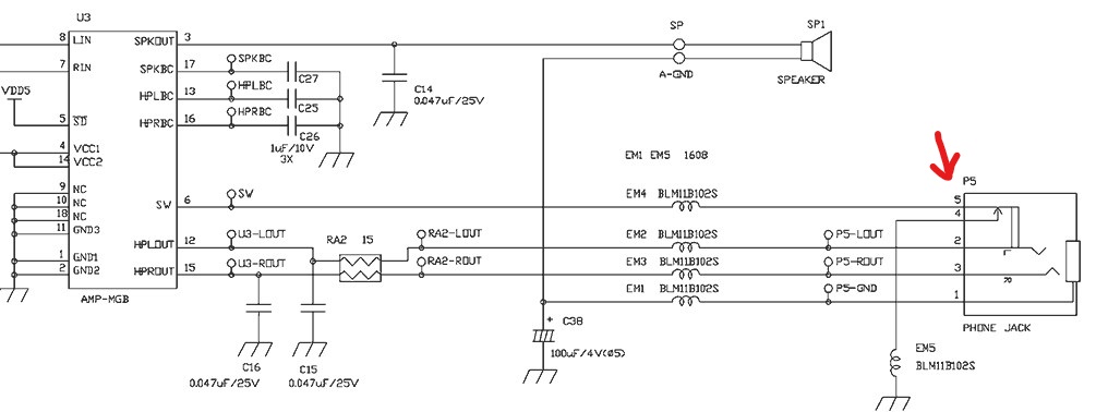 Game Boy Color Headphone Port Schematic